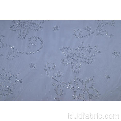 100% Nylon White Mesh Fabric Dengan Glitter